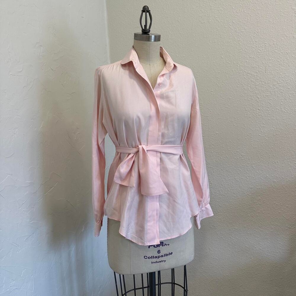 Nordstrom Women’s Size 6 Pink Silk Button Up Blouse Vintage Hong Kong